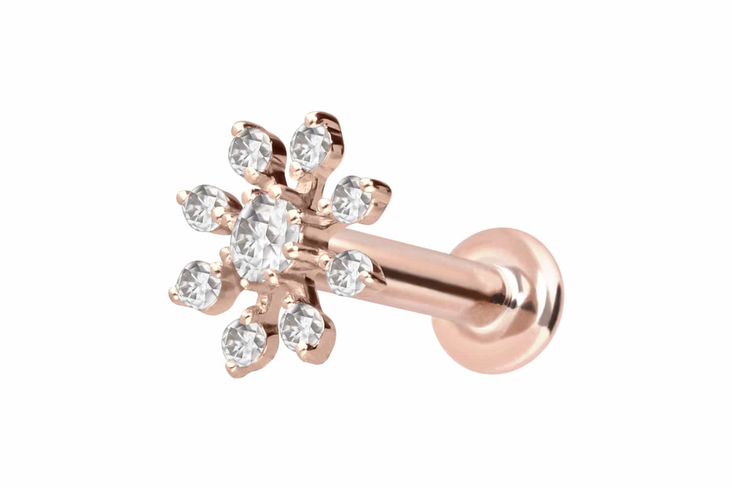 14 Karat Gold Labret Piercing mit Push Fit MOISSANIT-BLUME